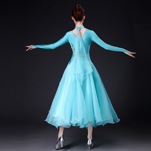 Women girls turquoise competition ballroom dance dresses foxtrot tango waltz dance gown ballroom dance costumes for girls